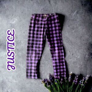 JUSTICE Bottoms l Little Girl’s Leggings l Black / Purple Checkered Pants l 10