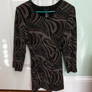 Scarlett Dress Blouse Long Sleeves Sz 14 Black, Red, Silver Sparkles EUC​