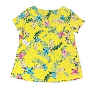 NEW Westport Yellow Floral Short Sleeve Top Size Large