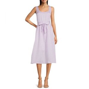 DKNY Lavender/White Check Sleeveless Scoop Neck Dress