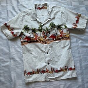 Palmwave Surf Board and Truck Print Short Sleeve Button Down Top