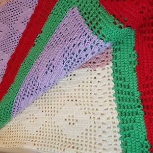 𝅺vintage Croched/Knit Handmade Afghanistan Blanket Throw Red Violet Green Blu