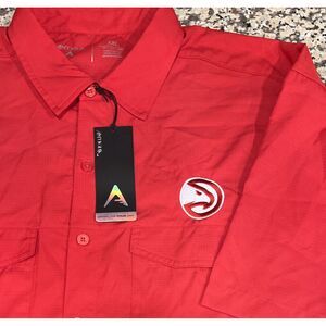 New Antigua Atlanta Hawks Fishing‎ Shirt Men Red Vented Button Short Sleeve XXL