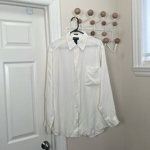 Claiborne  - 100% Silk Casual Button Down - White - Large