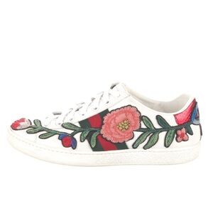 Gucci Shoes Web Floral Embroidered Leather Women’s Ace Sneakers 35.5