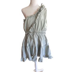 3X Rosevelvet Plus size Mini Dress one shoulder Mint/Sage Green Ruffles