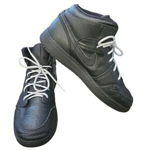 Nike Air Jordan 1 Mid GS Triple Black 554725-091 Basketball Sneakers (Youth 7)