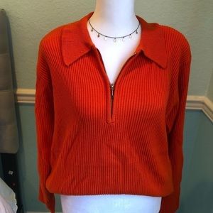 VINTAGE Jeanne Pierre Stunning Bright Orange Quarter Zip Sweater