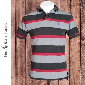 Vtg Mens Multi Color Wide Stripe Mesh Knit Polo Excellent Condition