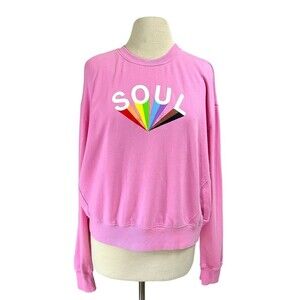 Soulcycle Pullover Top Women Medium Pink Graphic Mattie Crop Sweatshirt Cotton