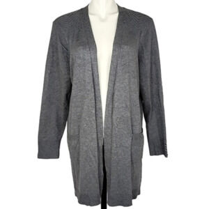 Retrology Long Cardigan Open Front Grey Rayon Knit Pockets Size  XL