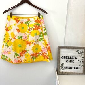 Vintage Retro Floral Wrap Reversible Mini Skirt Yellow Orange