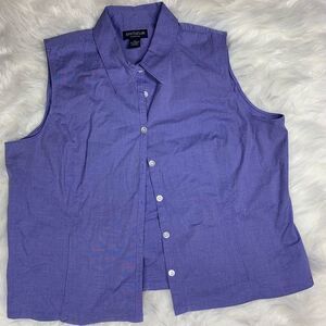 Ann Taylor Stretch~Women's Sleeveless~Blue~Button-Down Shirt~Size 14