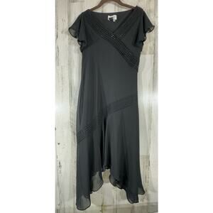 Papell Petites Little Black Dress Size 4P Cocktail Beaded Asymmetrical Hem