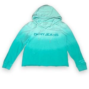 DKNY Jeans Teal Ombre Hooded Sweatshirt US S