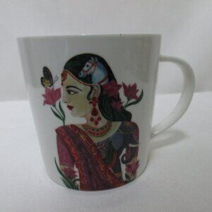 PPD Porcelain Asian Indian Lady Mug Cup horse butterflies Ron Tanovitz NEW