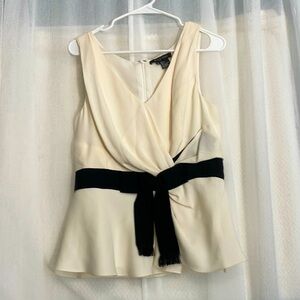 Etcetera 100% silk top Ivory with black bow size 10