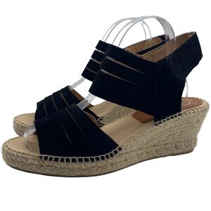 Kanna Womens Shoes Black Suede Sandals Espadrille Wedge Casual Feminine Size 9.5