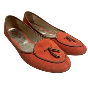 Tod’s Suede Orange flat Loafers Sz  36