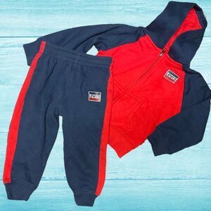 Levi's Toddler Boys Red & Blue 2 pc Outfit Hoodie & Joggers 24M