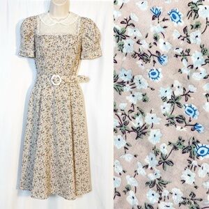 Unique Vintage Dusty Pink Dainty Floral Morton
Swing Dress Kawaii Flower Belt