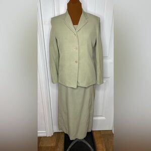 4 Piece Silk Suits Jacket, Dress, Beaded Shell, Pants Sage Green Sz 4,8,6,and 10