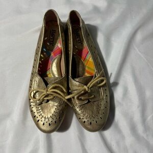 Born Handcrafted Loafers Leather Gold Comfortable Size  5 1/2