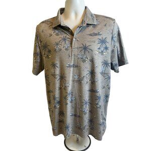 Travis Mathew Men's Palm Tree Print Polo Gray Palm Trees Volcano Golf Shirt L