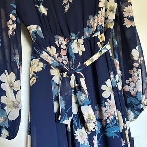 NWT Nine West Navy floral long sleeve chiffon maxi dress