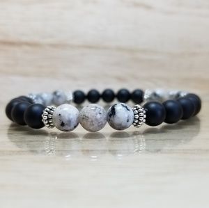 Black Onyx & Jasper Beaded Gemstone Bracelet