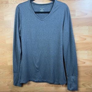 HOTTOTTIES Large V-Neck Long Sleeve Heathered Gray Athletic Top with Thu…