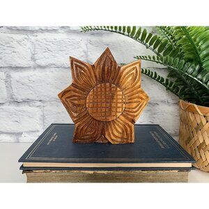 Vintage Wood Napkin Holder Letter Holder Flower Sun