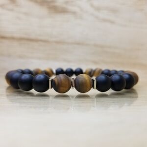 Tiger Eye & Black Onyx Beaded Gemstone Bracelet