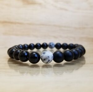 Black Onyx & Sesame Jasper Beaded Stretch Bracelet