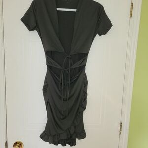 Black Party Dress with Ties at the Front and Ruching Ruffled Skirt Size  Small