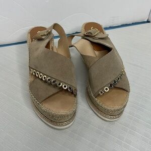 Kanna taupe leather crisscross grommet lined wedge Espriella sandals