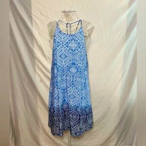 Blue & White Sun Dress - High Neck - Strappy - Size Large - Like New