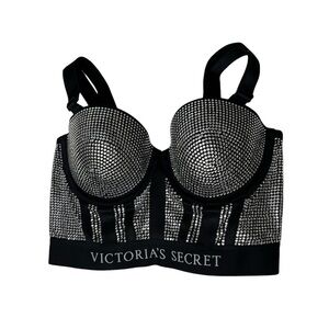 Balmain For Victoria’s Secret 36B Swarovski Lined Strapless Halter Bra Crystal