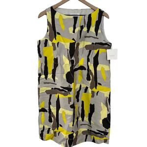 Liz Claiborne Gray Yellow Black abstract Print Silk Dress Sleeveless Size 12P Ne