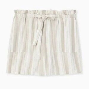 Torrid Womens Mid Rise Paperbag Shorts Ivory Stripe Pockets Linen Blend Plus 2X