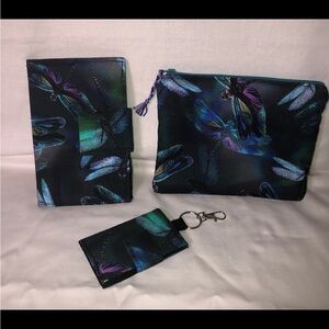 NEW 3PC Dragonfly Assesory Set Keychain Cosmetic Bag Agenda