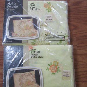 Vintage New JC Penney No Iron Percale Yellow flowered full flat & fitted…