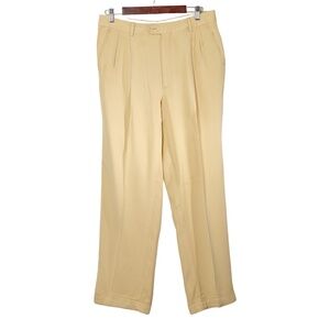 Bill Blass Sandwash Silk Pleat-Front Trousers 36 x 29 Butter Yellow 80s 90s Soft