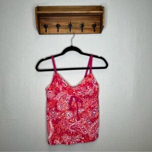 Lands End | Pink Red Pattern Tankini Top Only Underwire 8