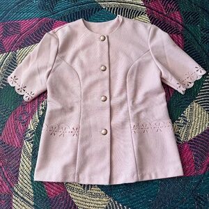 Vintage Pink Scalloped Button Up Blouse Size Large