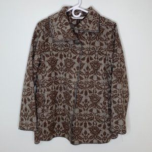 Woolrich Women Gray Aztec Heather Wool Knit Blanket Cardigan Coat Size Medium