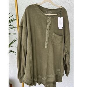 NWT Anthropology by Caite Nikola Tunic Olive Color Size XL Raw Hems