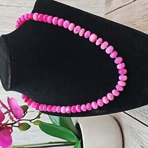 BRIGHT PINK OPAL AND DIAMOND PAVE 18" NECKLACE