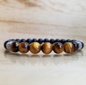 Tiger Eye & Black Onyx Beaded Gemstone Bracelet