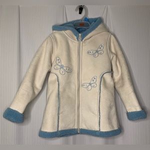 Lu-Lu’s Closet - Crean And Blue Winter Coat With Embroidered Butterfly Details